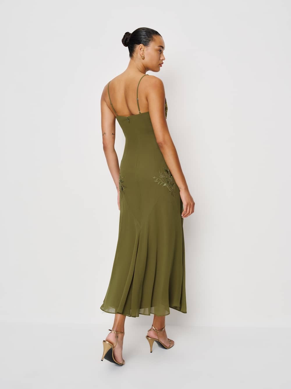 NWT Reformation Ziva Limited Edition Sequin Embellished Olive Green Midi Dress - Picture 9 of 10